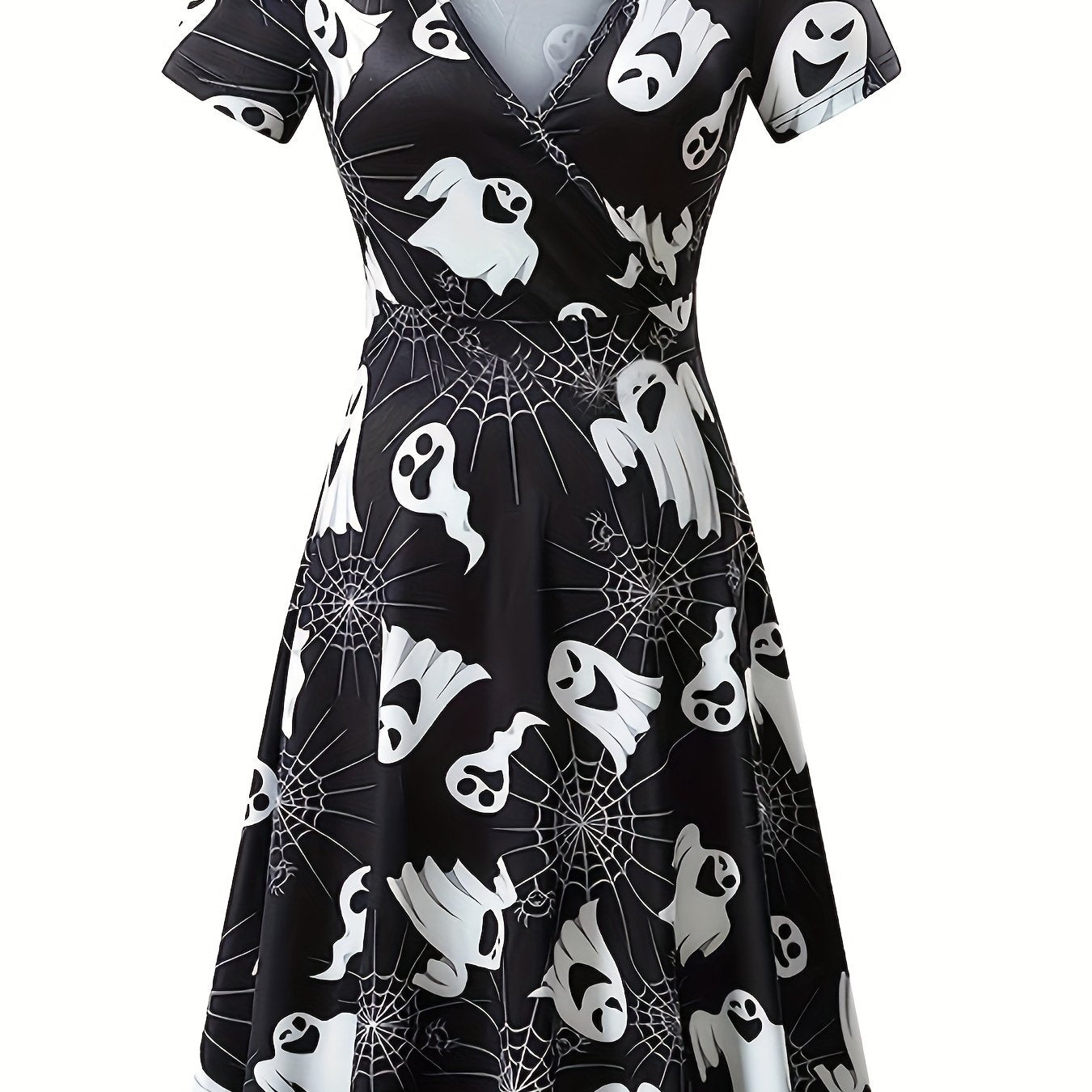  Ghost & Web Print Short Sleeve Dress