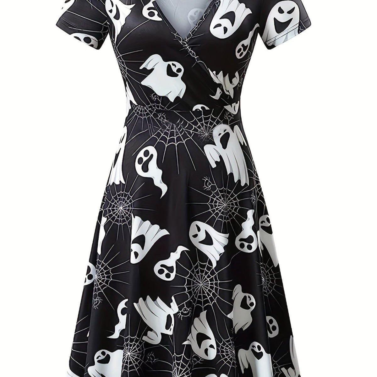  Ghost & Web Print Short Sleeve Dress