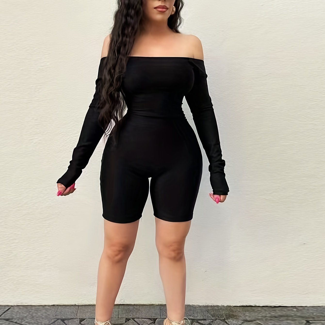 Off Shoulder Open Back Romper Jumpsuit