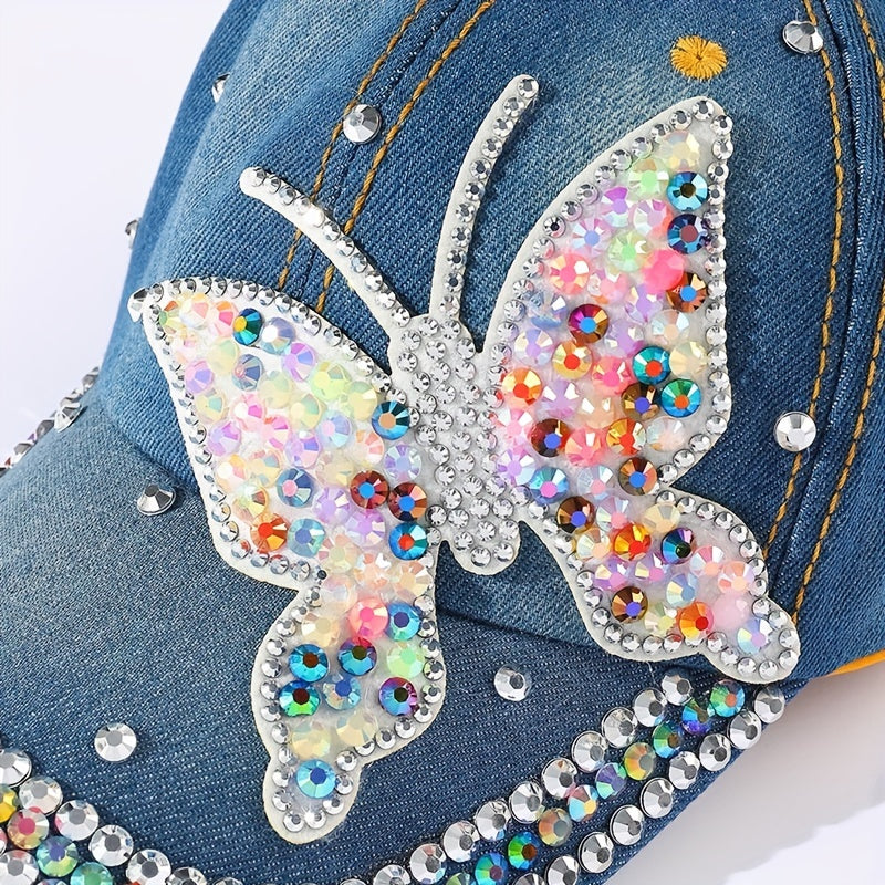 Colorful Rhinestone Butterfly Baseball Cap Patch Distressed Dad Hat