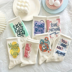 7 Pairs Letter Print Socks Comfy & Breathable Mid Tube Socks