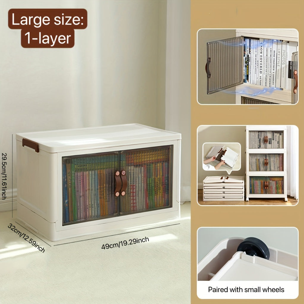 Plastic Foldable Storage Box With Doors Stackable Clothes Storage Shelf