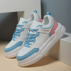 Women's Faux Leather Chunky Sneakers Non Slip Flat Shoes