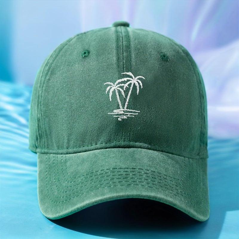 Coconut Tree Embroidery Baseball Cap Unisex Washed Distressed Sun Hat
