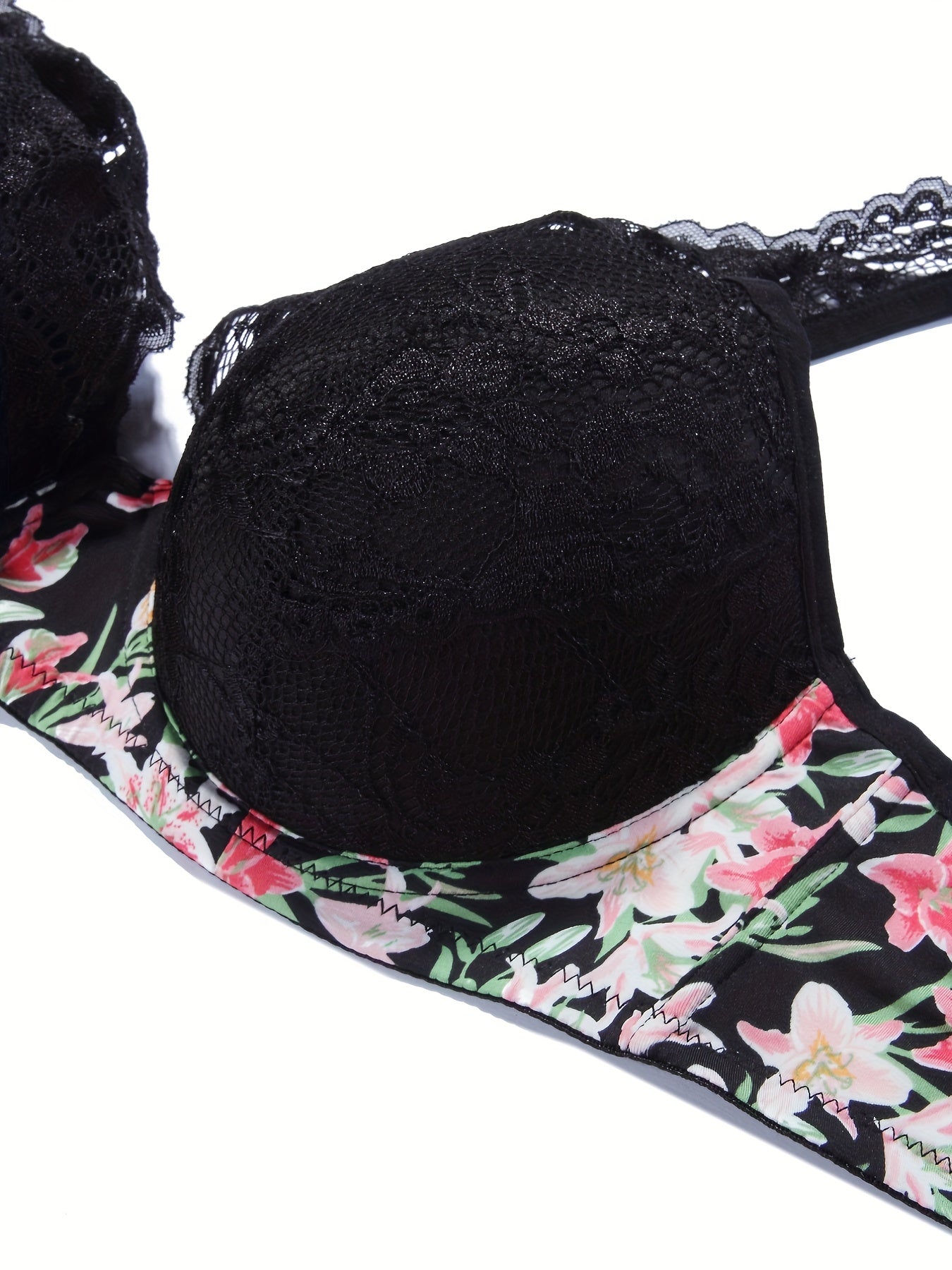  Sexy Bra Women's Plus Floral Print Lace Underwire Molded Cup Bra