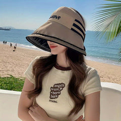 Sunshine Embroidery Ponytail Visor Hat Wide Brim UV Protection Sun Hat