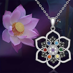 7 Chakra Lotus Pendant Necklace Yoga Healing Stone Energy Balance Jewelry