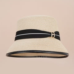 Straw Bucket Hat Strap Decor Classic Sunscreen Basin Hat Women