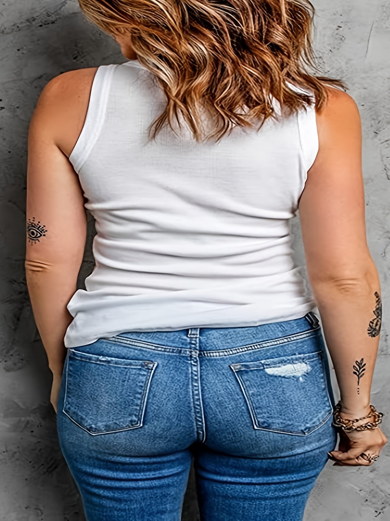  Basic Tank Top Women's Plus Plain Round Neck Medium Stretch Tank Top