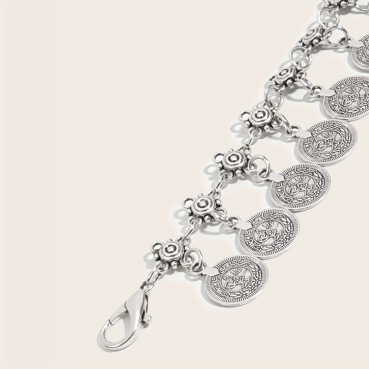 Vintage Boho Silvery Coin Pendant Waist Chain for Women