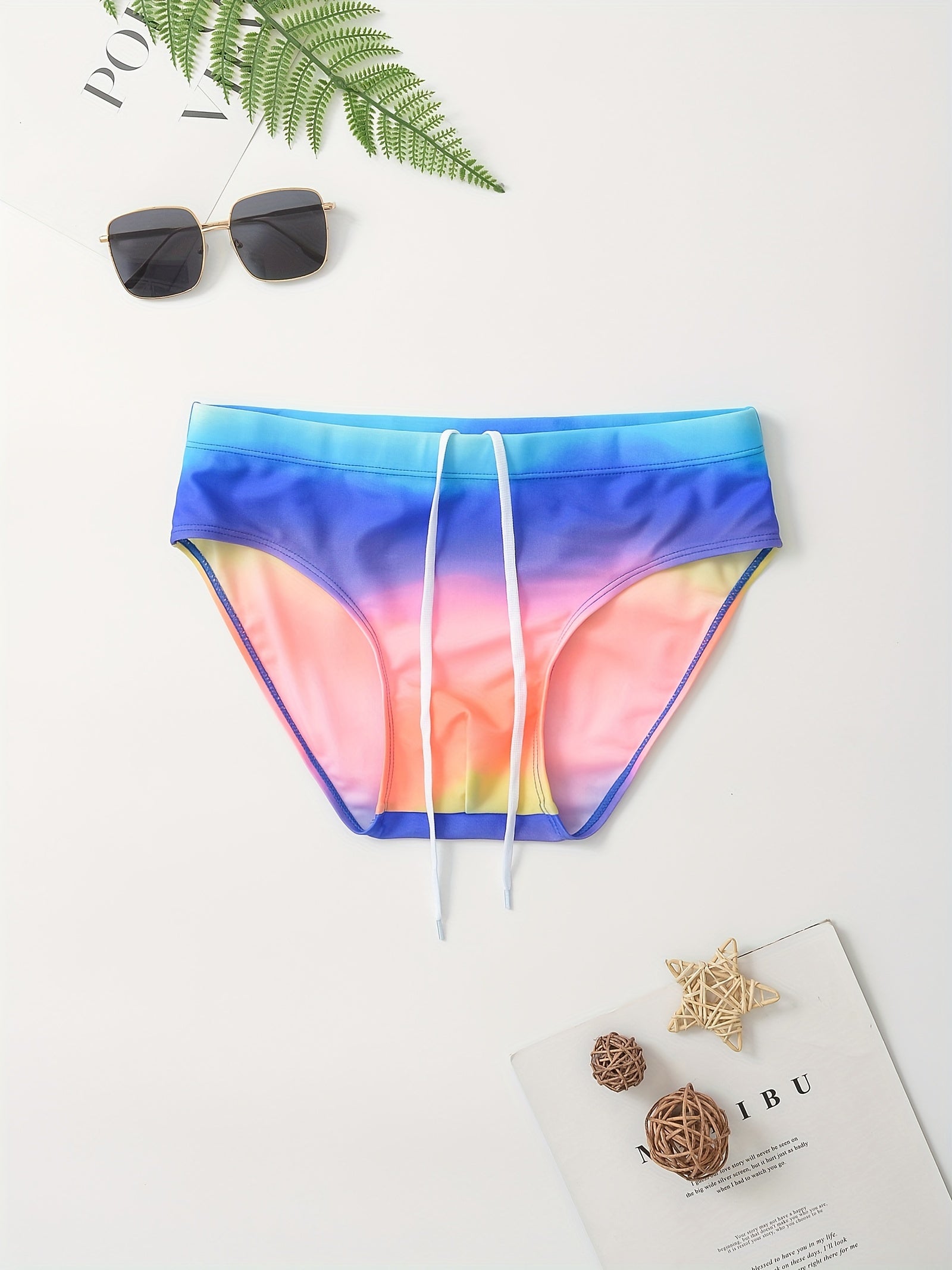 Rainbow Gradient Men's Quick drying Drawstring Triangle Briefs Swimwear