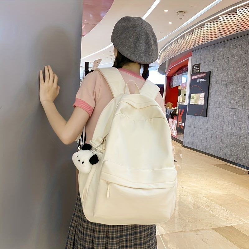 Solid Nylon Backpack for High School Students - Casual Travel Bag