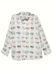  Pig & Letter Print Long Sleeve Blouse