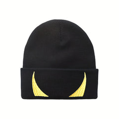 Ear Protection Knit Beanie Hat Devils Horn Embroider