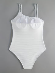  Solid Ribbed High Neck One Piece Swimsuit