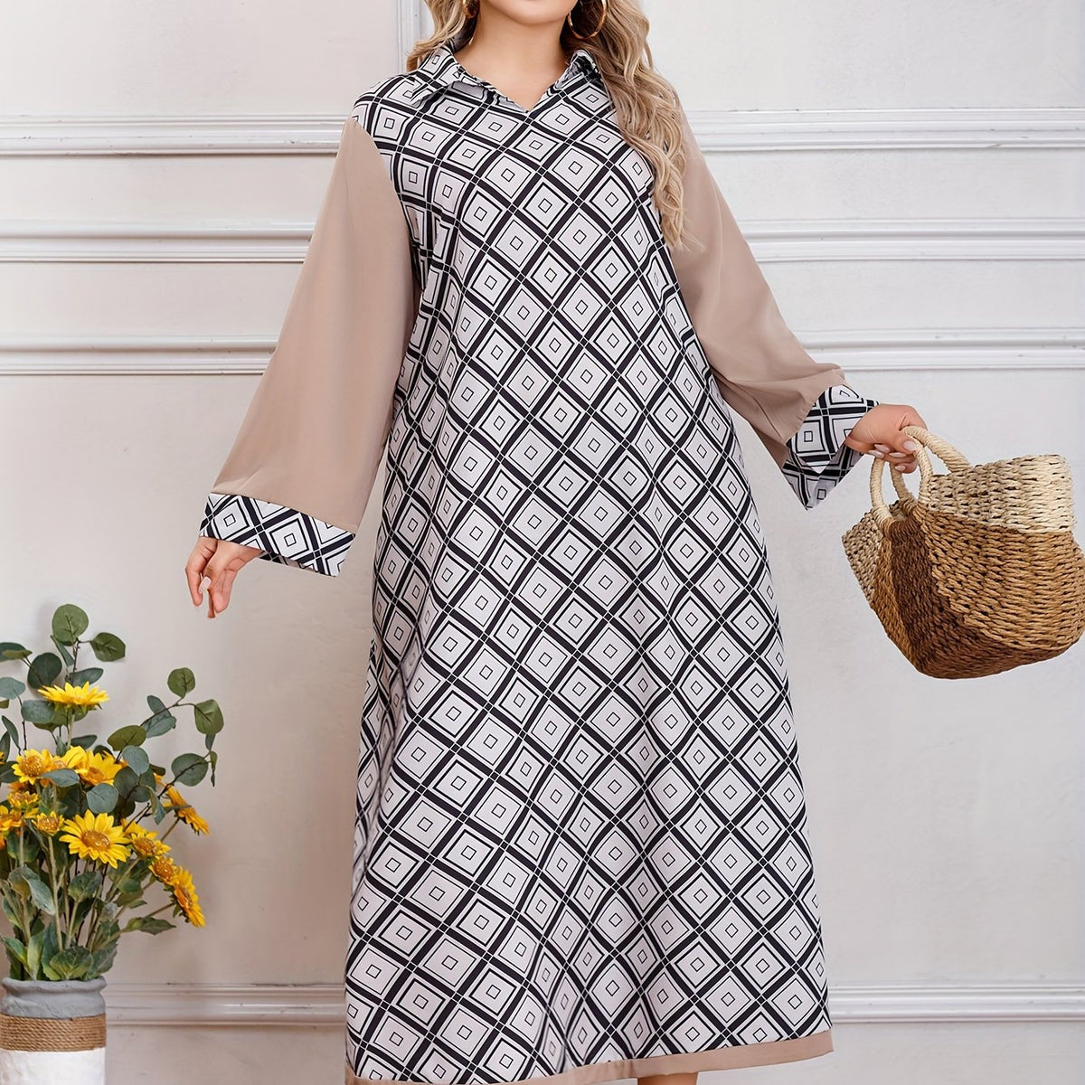  Colorblock Argyle Print Maxi Dress