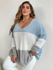  Colorblock Round Neck Bat Sleeve Sweater
