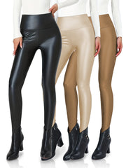 Fleece Lined Faux Leather Yoga Leggings Warm Sports Tight Pants