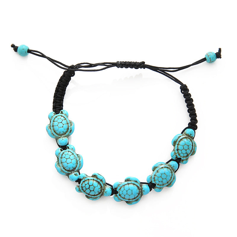 Turquoise Turtle Beaded Braided Bracelet