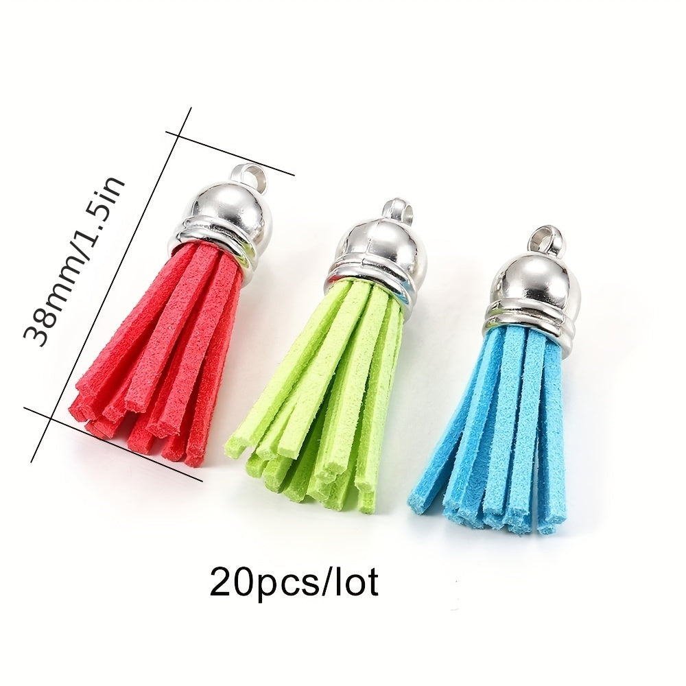 20pcs 38mm Leather Tassel Fringe Keychain Strap Fiber Suede Tassel Key Chains
