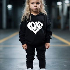 Love Heart Print Hoodies Pants Set For Spring Fall Sports Christmas Gift