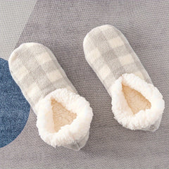 Plaid Plush Lined Socks Soft & Warm Low Cut Floor Socks Women's Stockings