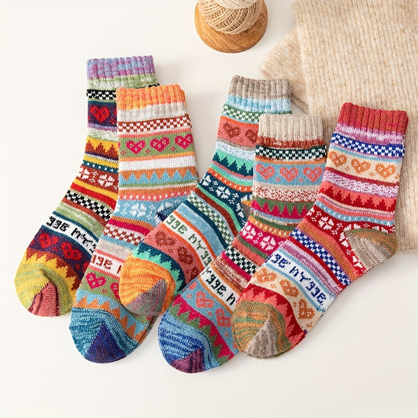 5 Pairs Heart Print Socks Warm Mid Tube Women's Stockings