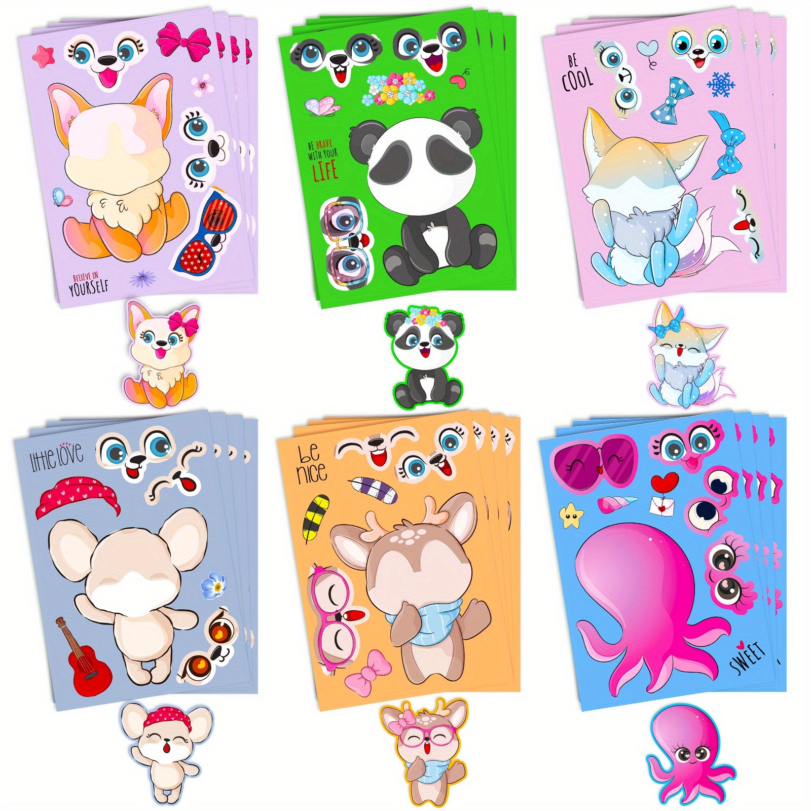 DIY Animal Sticker Set for Kids - Fox, Panda, Ko - Create Your Own Face Stickers