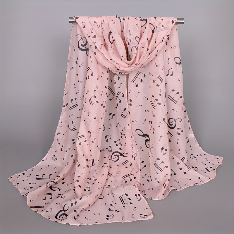 Musical Note Print Chiffon Scarf Solid Shawl