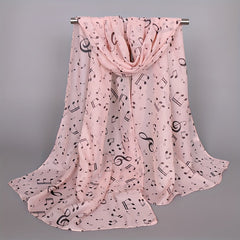 Musical Note Print Chiffon Scarf Solid Shawl