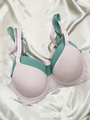 2 Pcs Solid Push Up Bras Comfortable & Breathable T shirt Bra Women's Lingerie