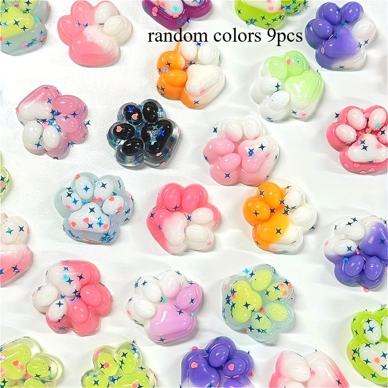 9pcs Gradient Cat Paw Squeeze Toys Set
