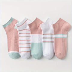 5 Pairs Striped Crew Short Socks Women's Stockings