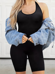 Ribbed Halter Shaping Romper Tummy Control Butt Lifting Backless Body Shaper