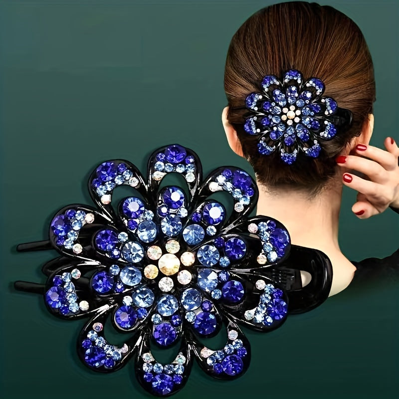 Women Rhinestone Hair Clip Large Glitter Flower Duck Billed Clip