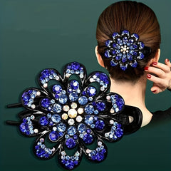 Women Rhinestone Hair Clip Large Glitter Flower Duck Billed Clip