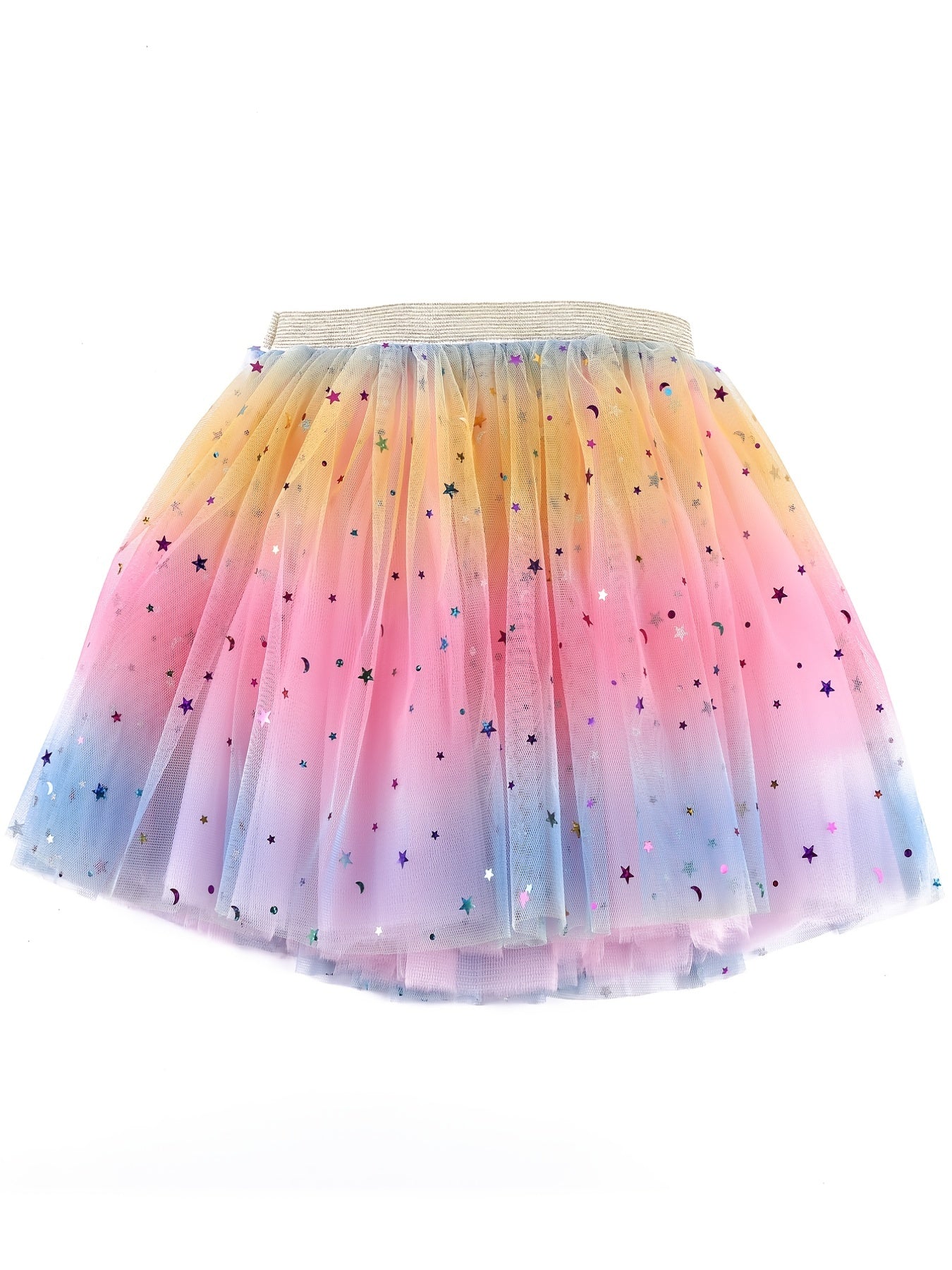 Girls Princess Sequins Star Rainbow Tulle Tutu Skirt for Party Ballet