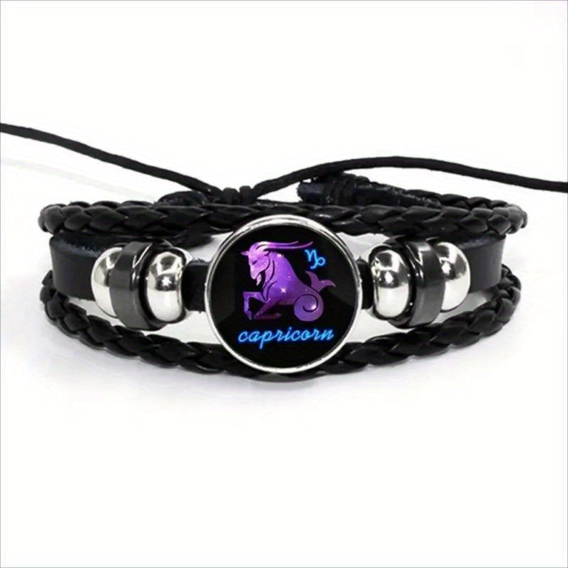 12 Constellation Leather Woven Bohemian Denim Bangle