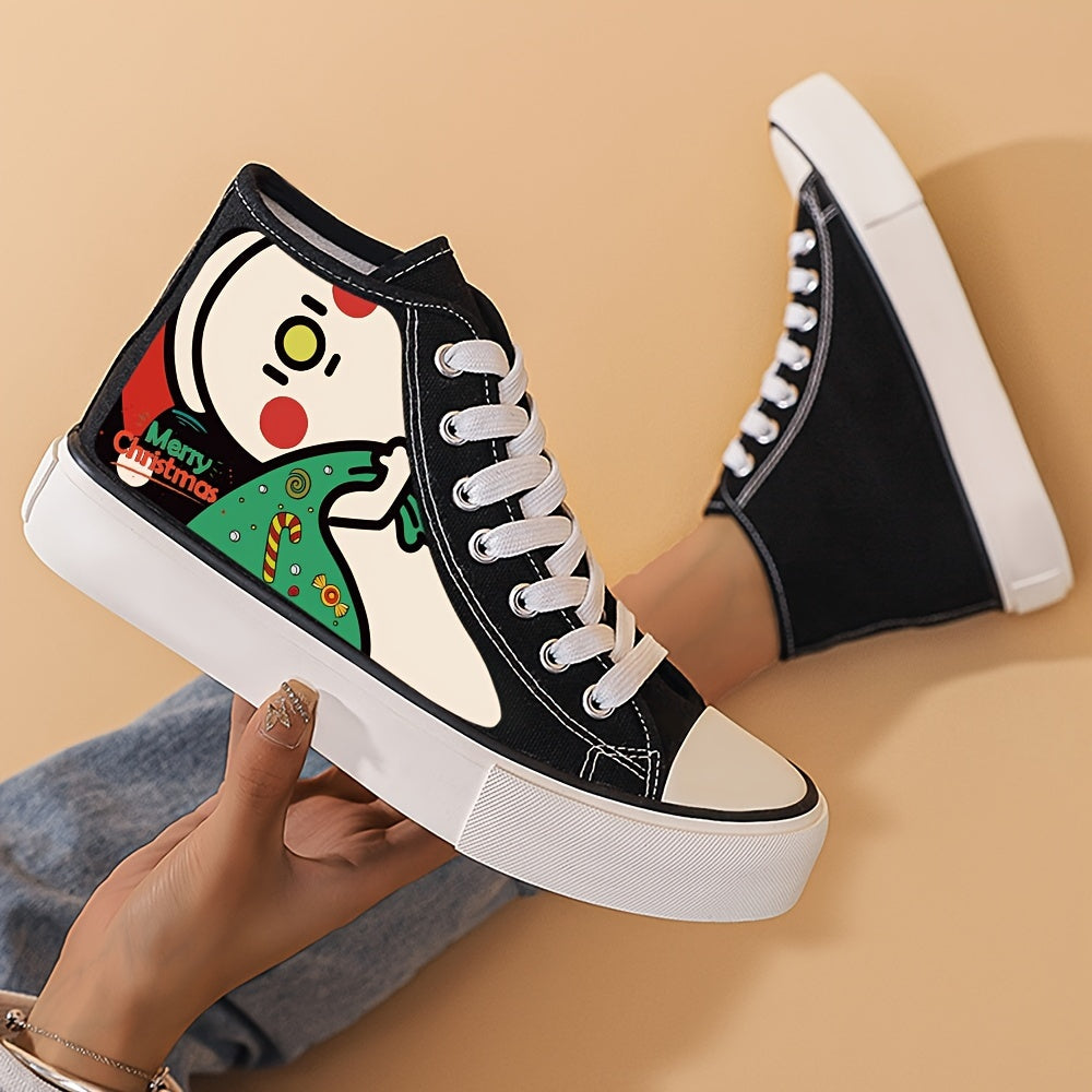 Christmas Snowman Print Canvas Sneakers