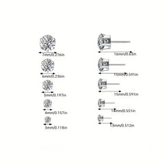 Men's Stainless Steel Claw Stud Earrings with Zircon 3mm 8mm