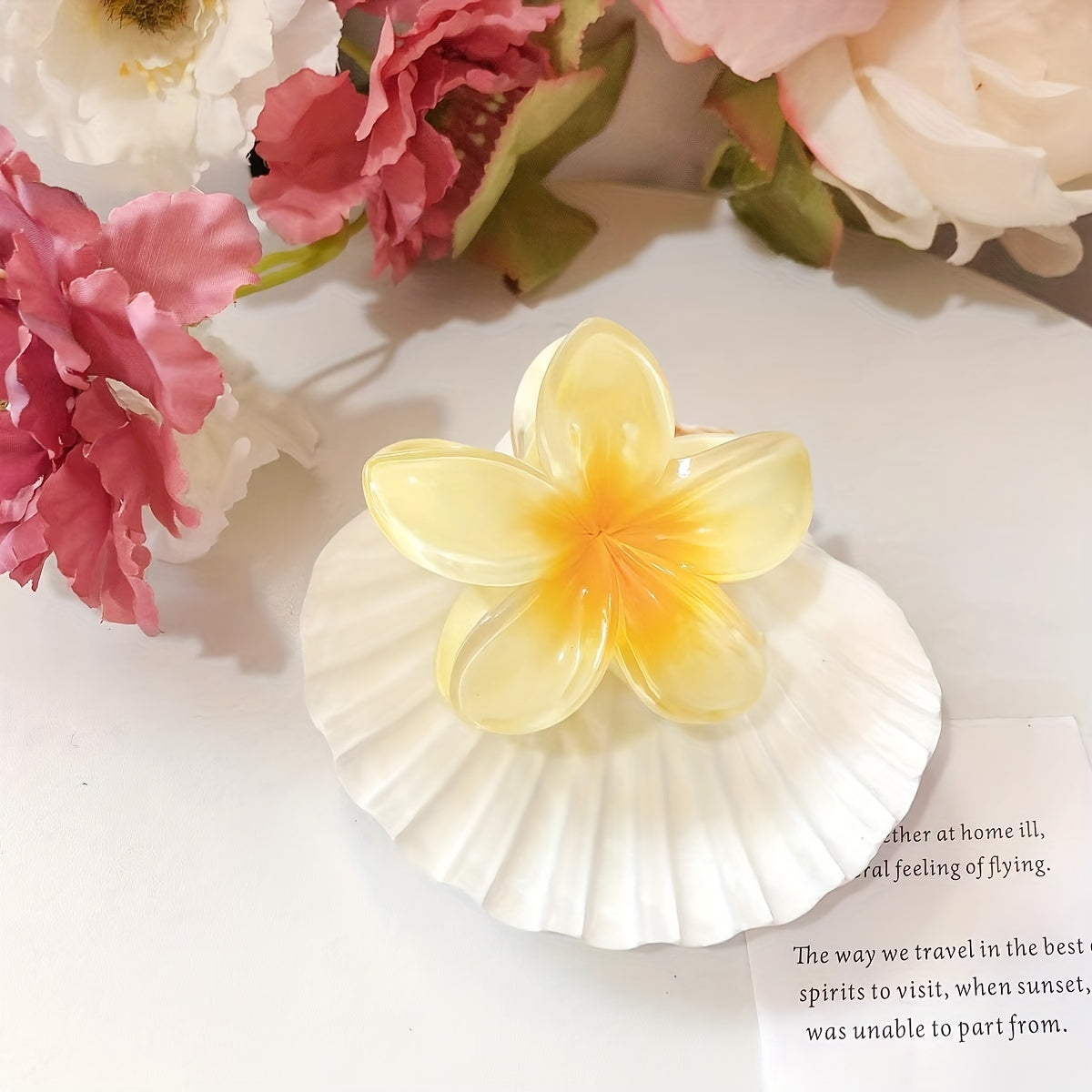 Frangipani Shaped Hair Claw Nonslip Ponytail Holder for Women Girls