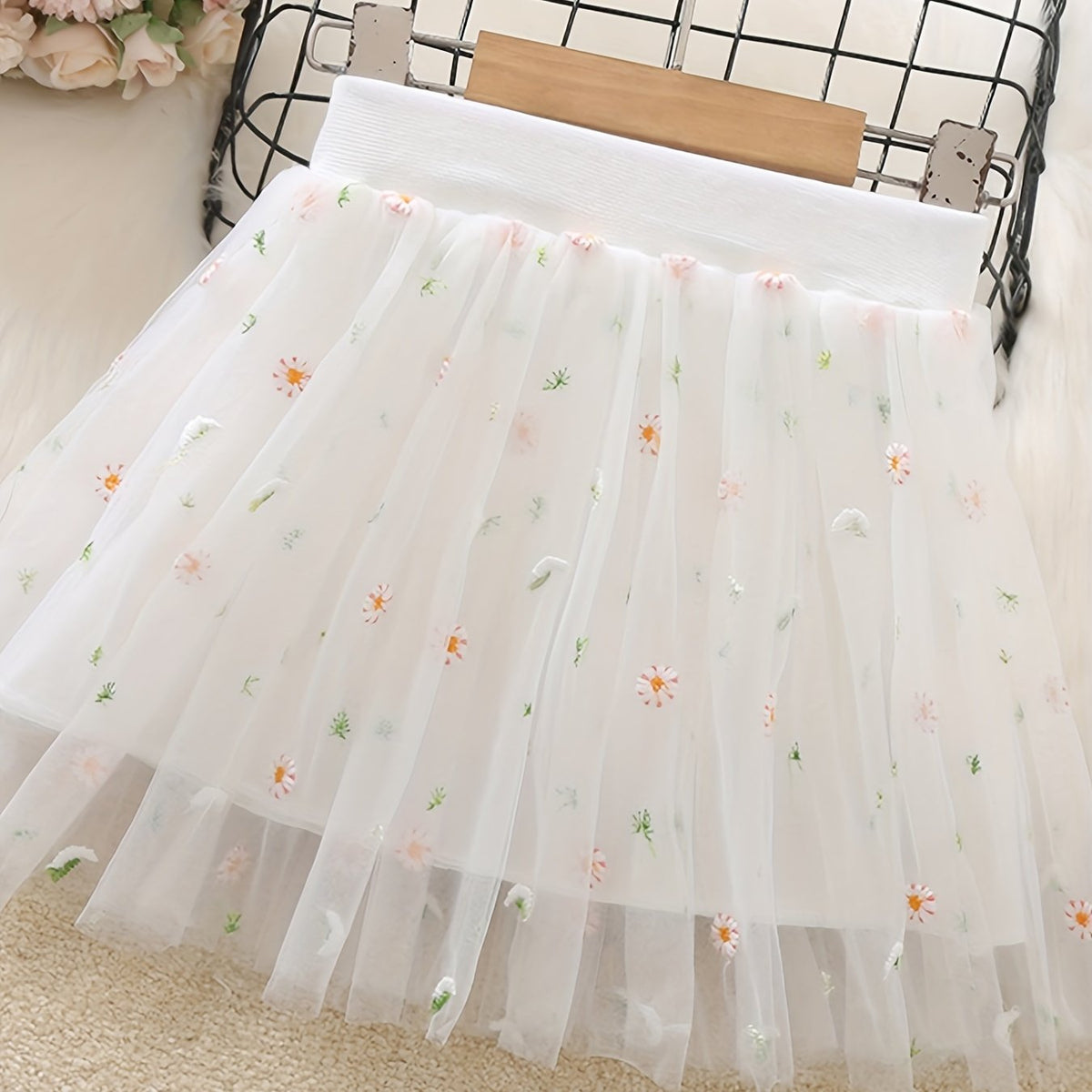 Toddler Girls Flower Embroidery Tutu Skirt Summer Party Dance Training Ballet