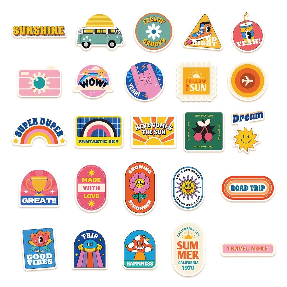 50pcs Retro Stickers DIY Laptop Skateboard Water Cup Waterproof Decorative Stick