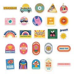 50pcs Retro Stickers DIY Laptop Skateboard Water Cup Waterproof Decorative Stick