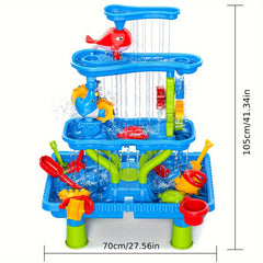 4 Layer Sand and Water Table Toy Set with Rain Shower Splash Pool