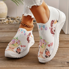 Couple Figure Graphic Walking Shoes Breathable Knit Running Shoes