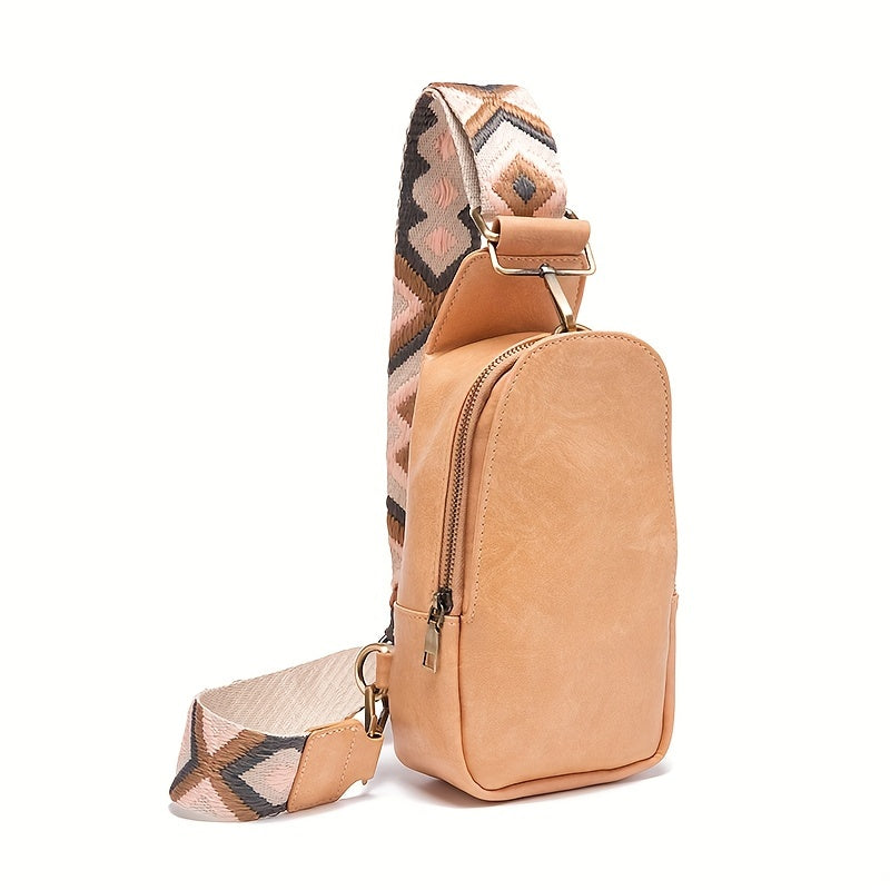 Embroidery Wide Strap Casual Chest Bag PU Crossbody Waist Bag