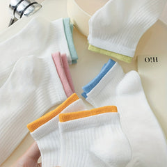 5 Pairs Colorblock Trim Sports Short Socks for Women
