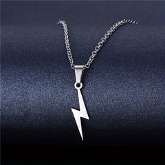 Silver Stainless Steel Lightning Pendant Men's Necklace