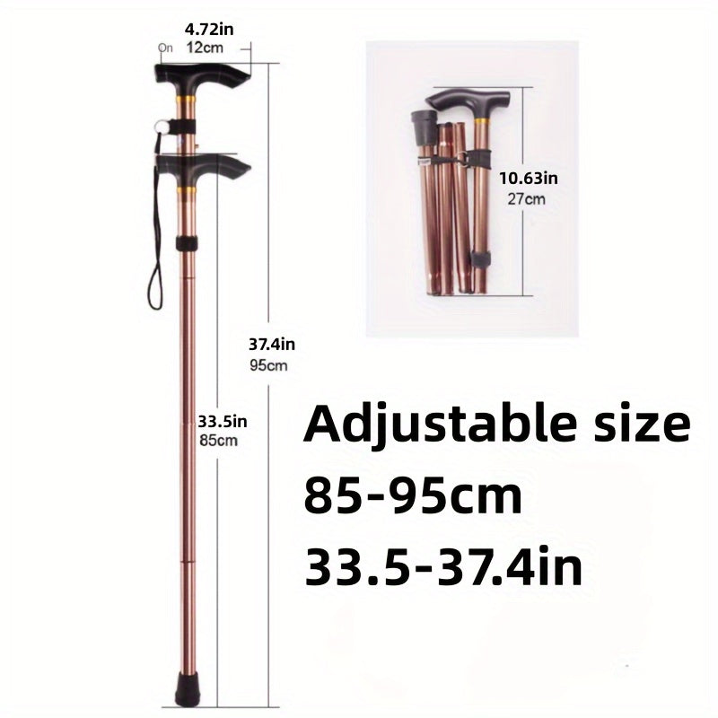 Foldable Walking Stick w/ Rubber Tip & Adjustable Height for Hiking